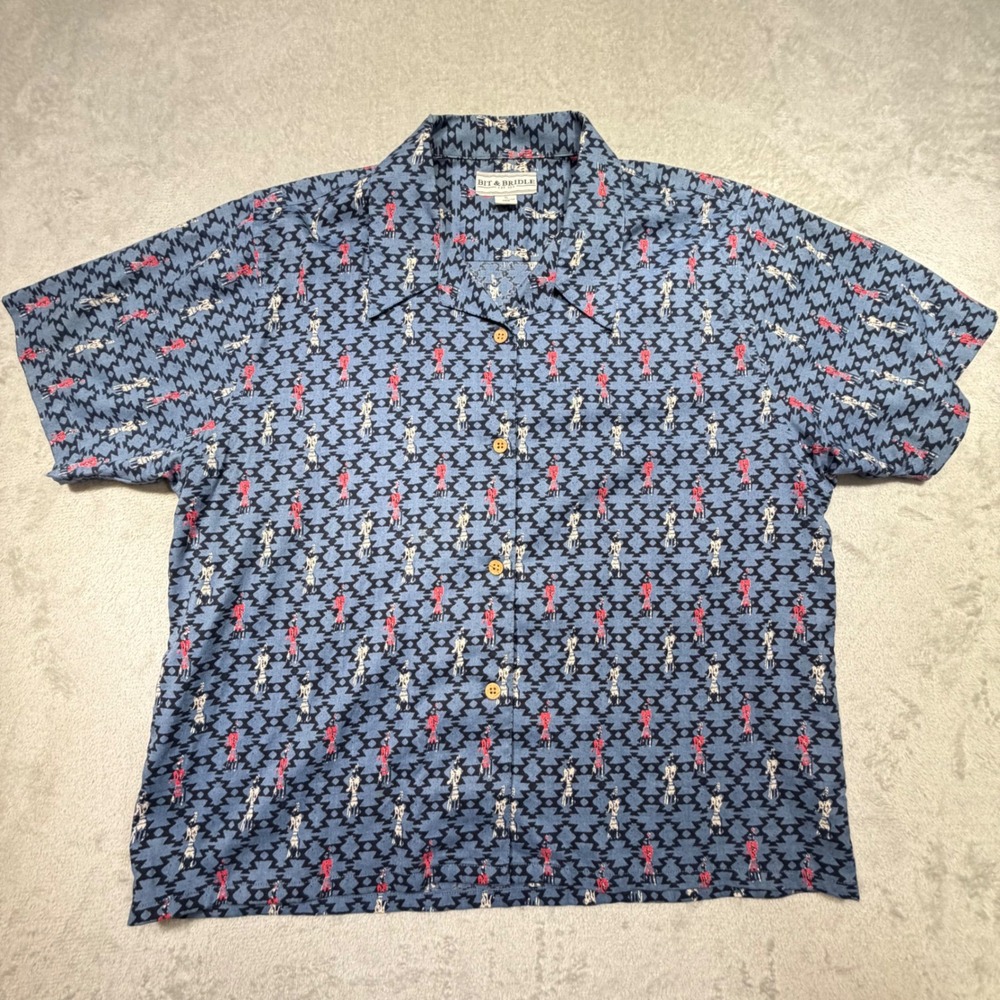 Vintage Bit & Bridle‎ XL Blue Cotton Southwestern Novelty Print 90s Shirt